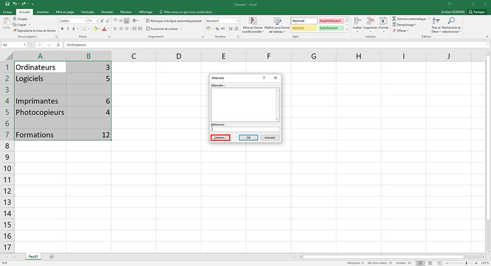 feuille excel suite